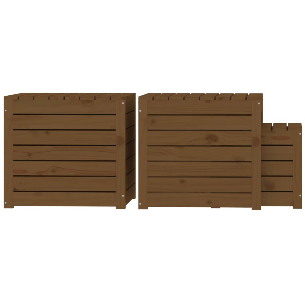 3-Piece Honey Brown Pine Garden Box Set - Solid Wood Planters