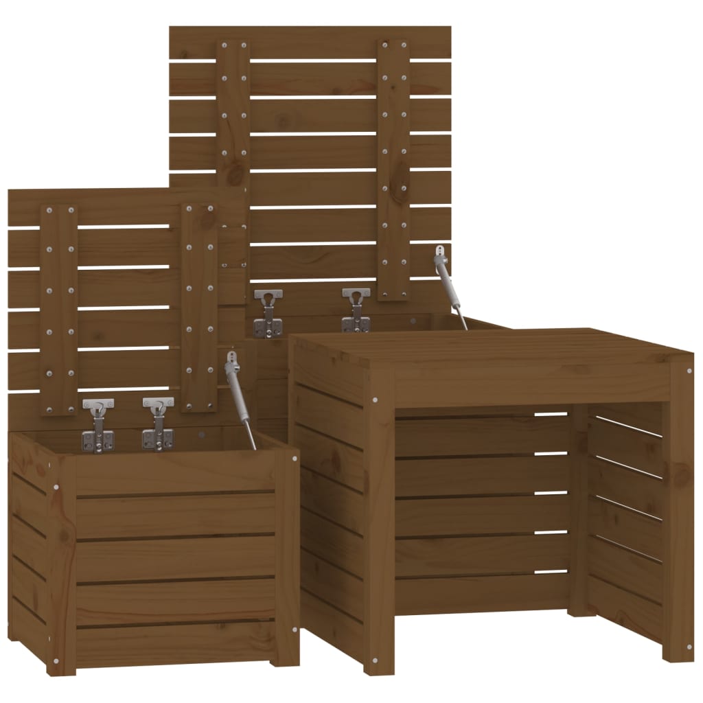 3-Piece Honey Brown Pine Garden Box Set - Solid Wood Planters