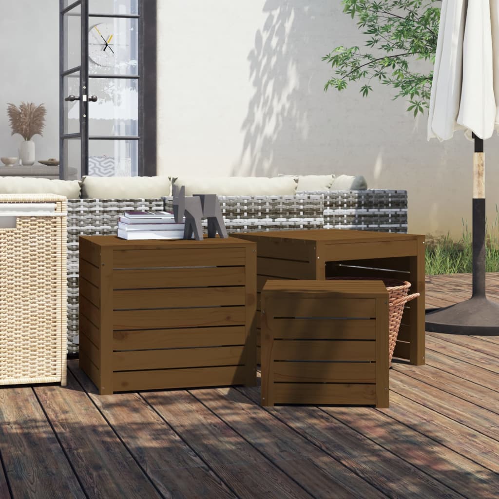 3-Piece Honey Brown Pine Garden Box Set - Solid Wood Planters