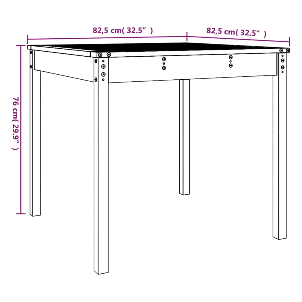 Solid Douglas Wood Garden Table - 82.5cm Square, Brown