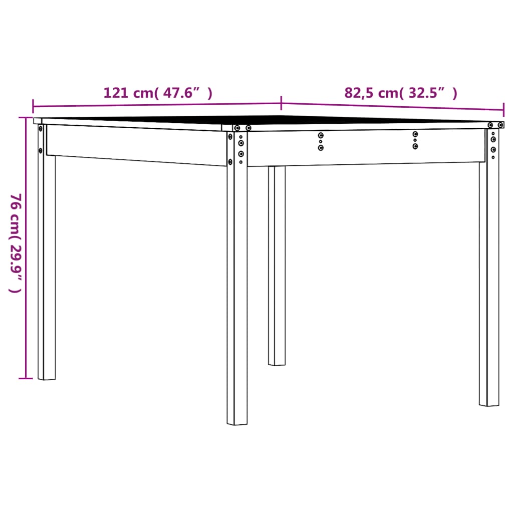 Solid Douglas Wood Garden Table - 121x82.5x76cm, Natural Finish