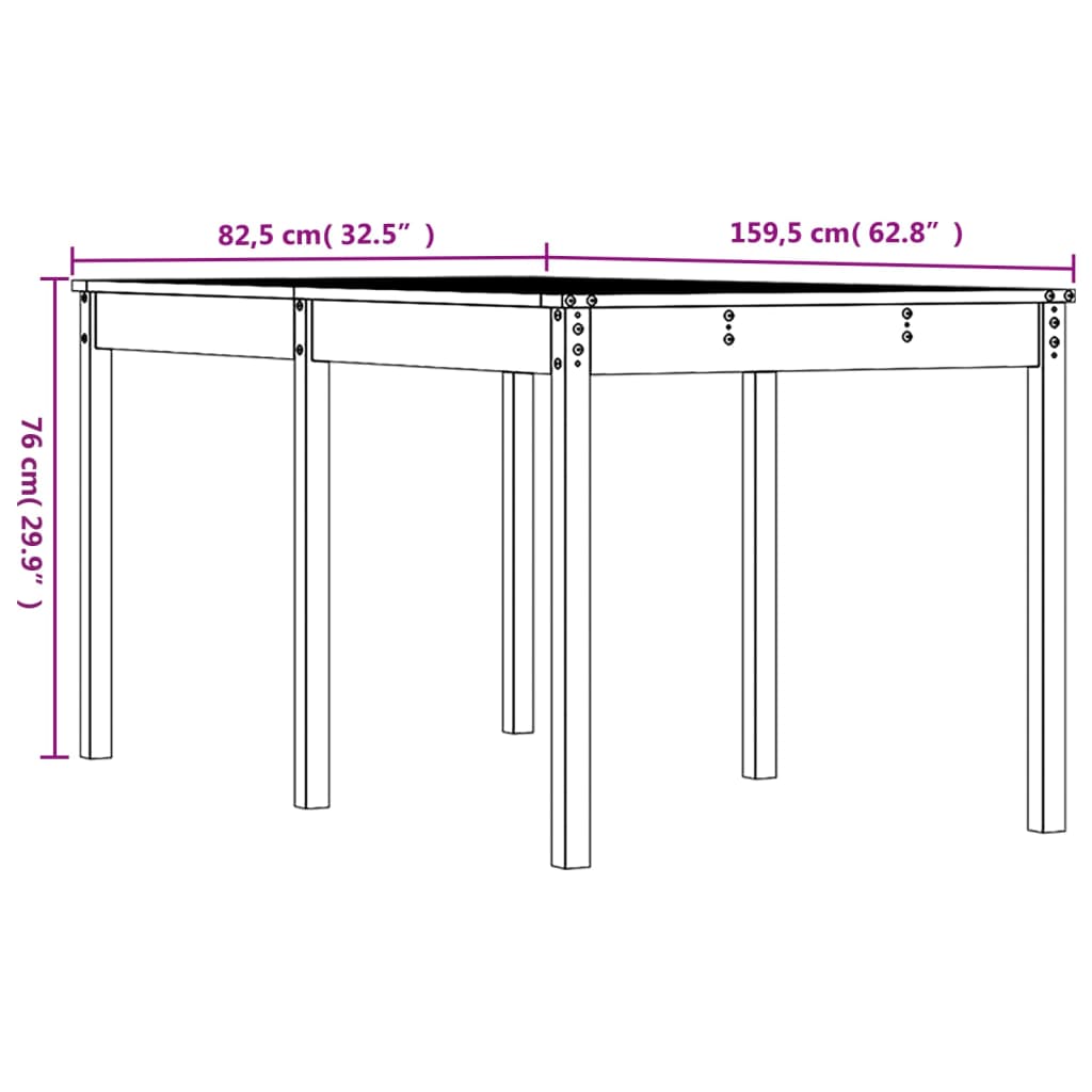 Solid Pine Wood Garden Table - White, 159.5x82.5x76 cm