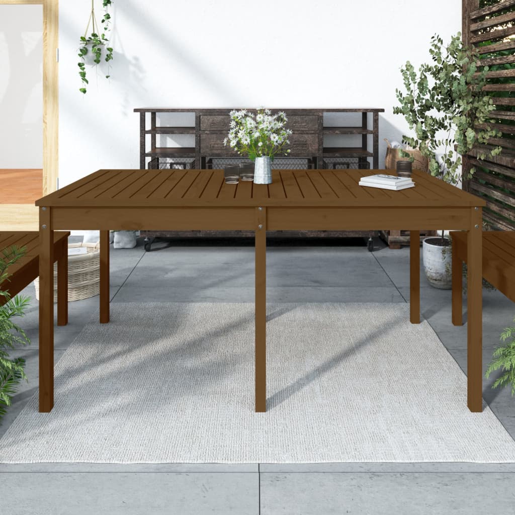 Solid Pine Wood Garden Table - Honey Brown, 159.5x82.5x76 cm