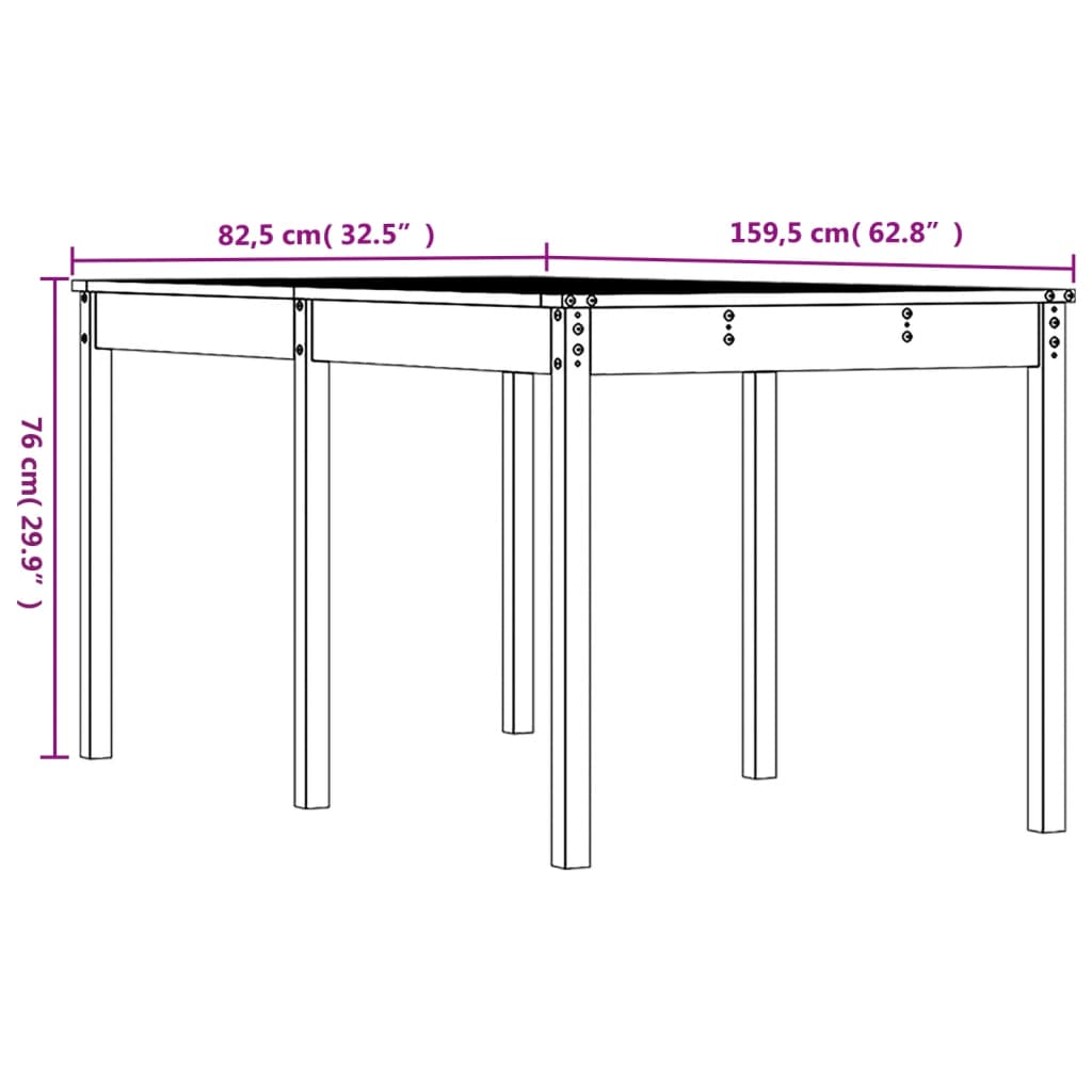 Solid Douglas Wood Garden Table, 159.5x82.5x76 cm - Natural Finish