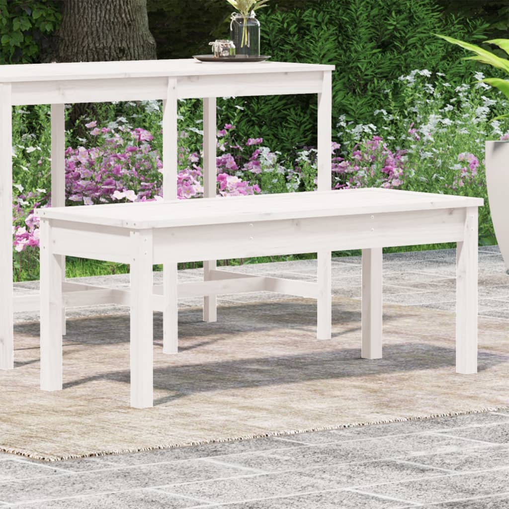 Solid Pine Garden Bench - White, 109x44x45 cm