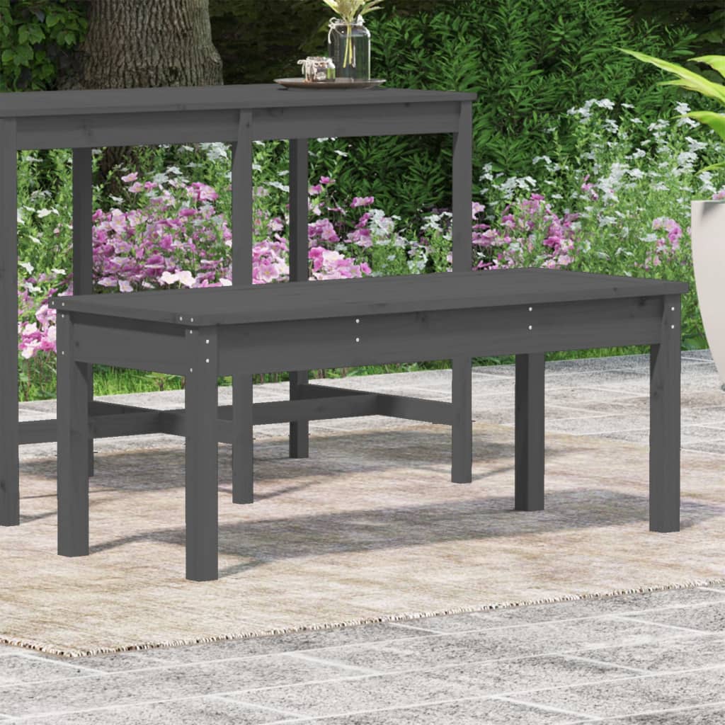 Solid Pine Garden Bench, Grey, 109x44x45 cm - Durable Outdoor Seating