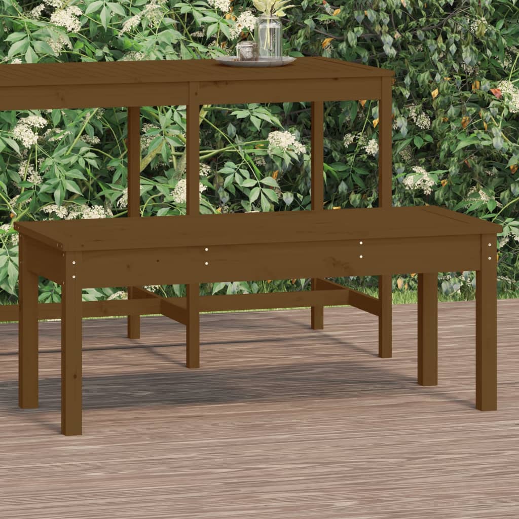 Solid Pine Garden Bench, Honey Brown - 109x44x45 cm