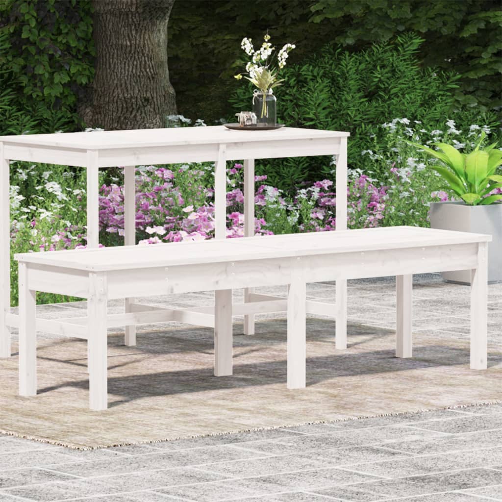 White Solid Pine 2-Seater Garden Bench 159.5x44x45 cm