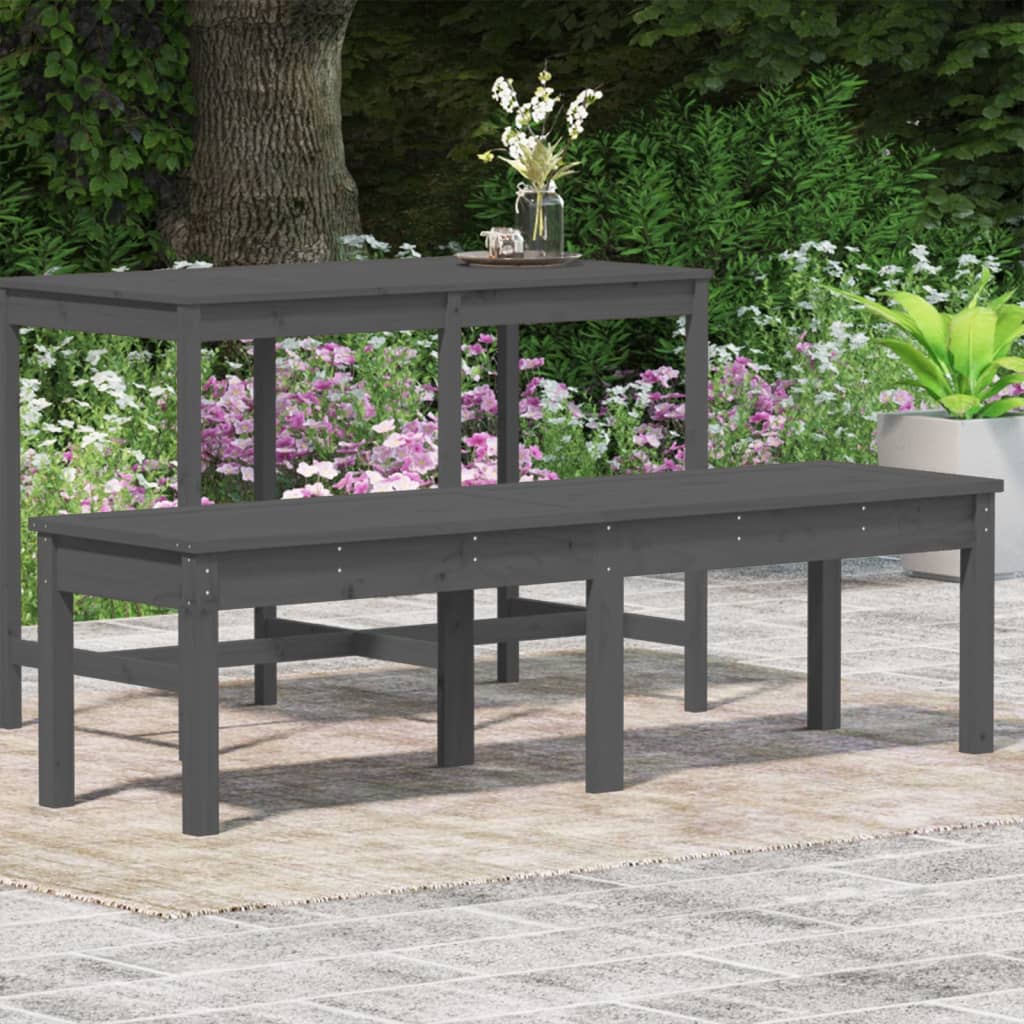 2-Seater Grey Garden Bench | Solid Pine Wood 159.5x44x45 cm