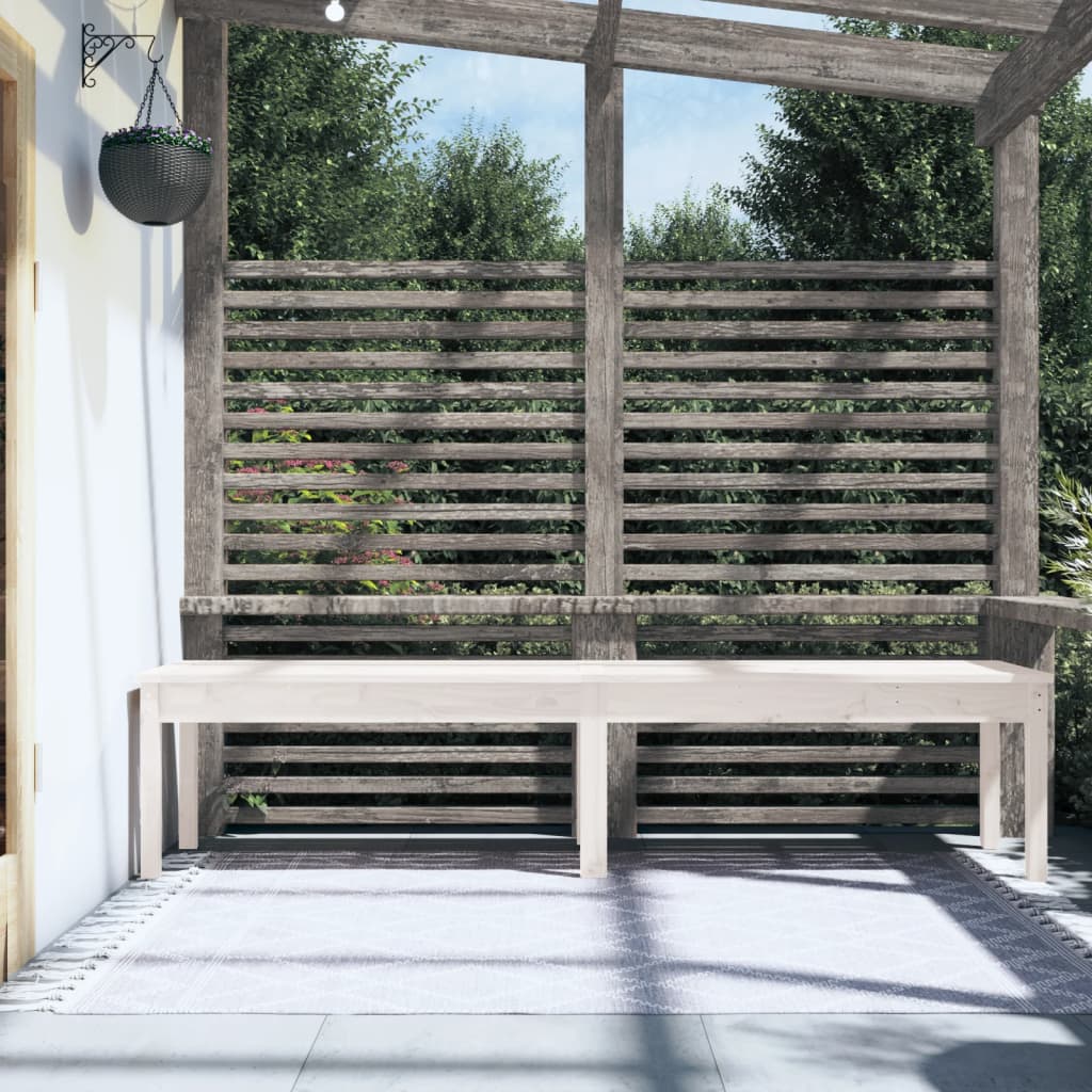 White Solid Wood Pine 2-Seater Garden Bench, 203.5x44x45 cm