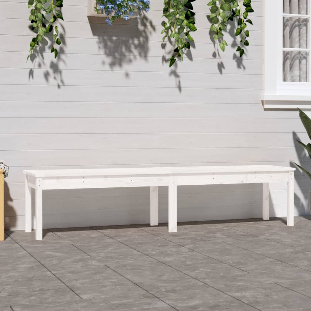 White Solid Wood Pine 2-Seater Garden Bench, 203.5x44x45 cm