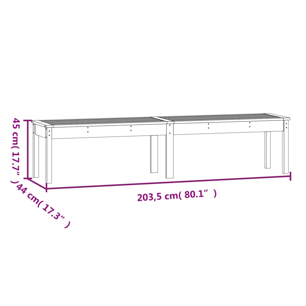 Solid Wood Douglas 2-Seater Garden Bench - 203.5x44x45 cm