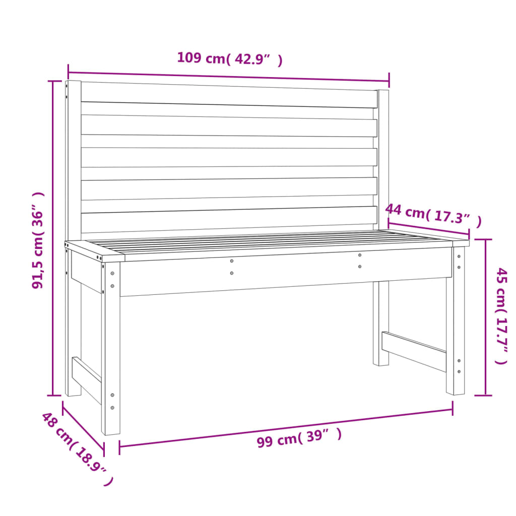Solid Wood Pine Garden Bench 109 cm - Elegant White Finish