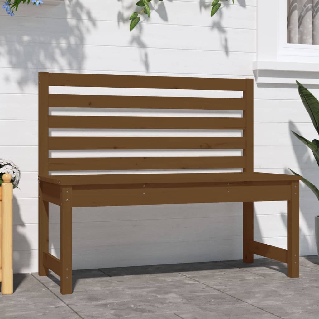 Solid Pine Wood Garden Bench - Honey Brown, 109 cm