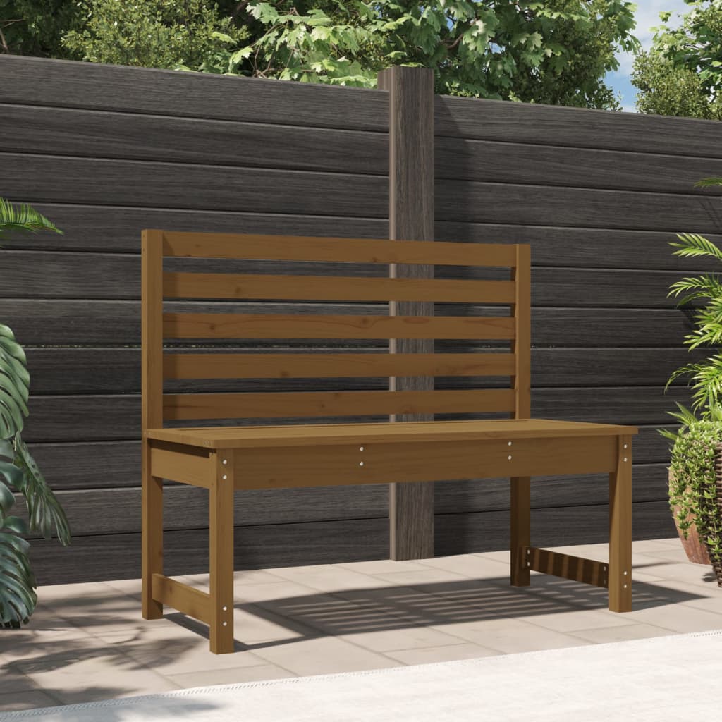 Solid Pine Wood Garden Bench - Honey Brown, 109 cm