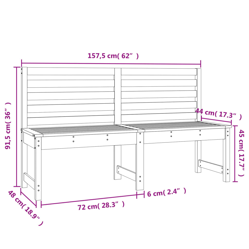 Solid Wood Pine Garden Bench, Black, 157.5 cm - Stylish & Durable