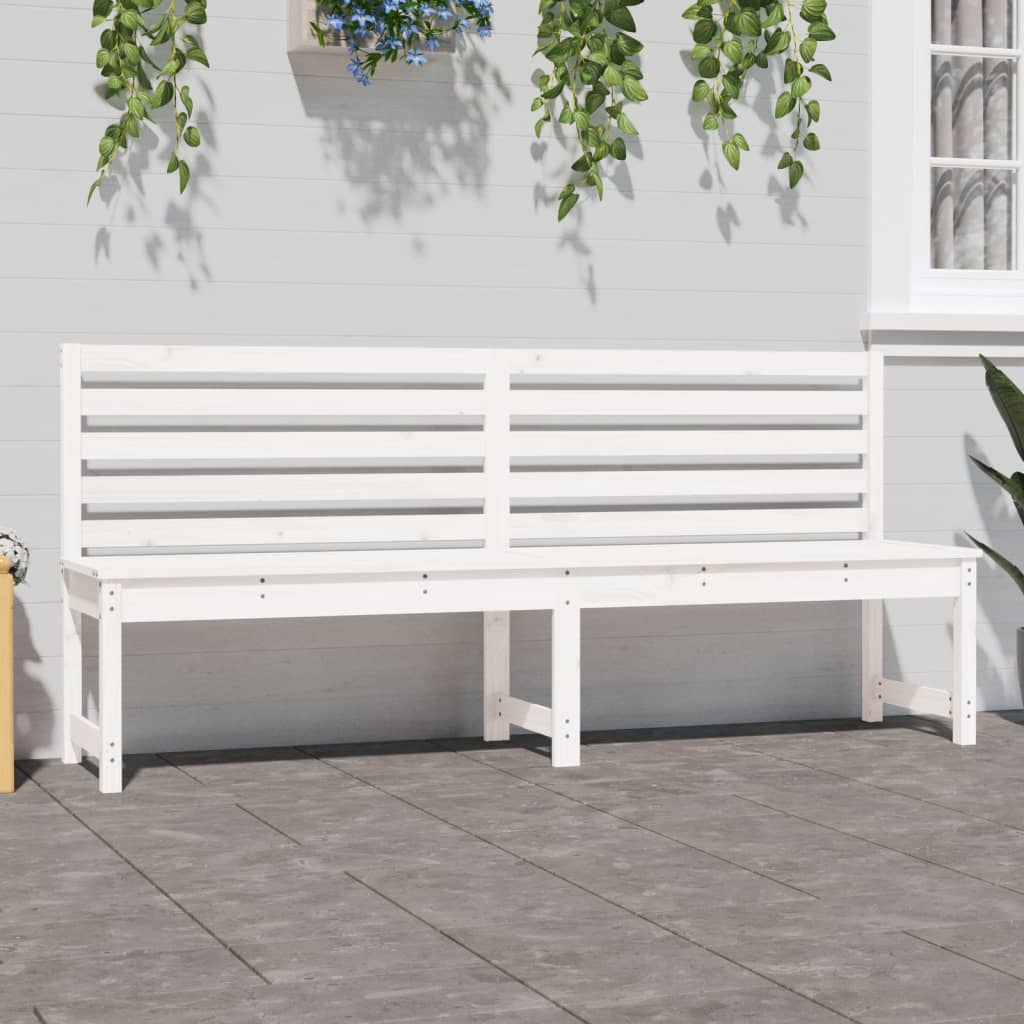 White Solid Pine Wood Garden Bench - 201.5 cm Length Durable Design