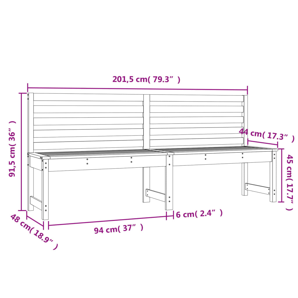 White Solid Pine Wood Garden Bench - 201.5 cm Length Durable Design
