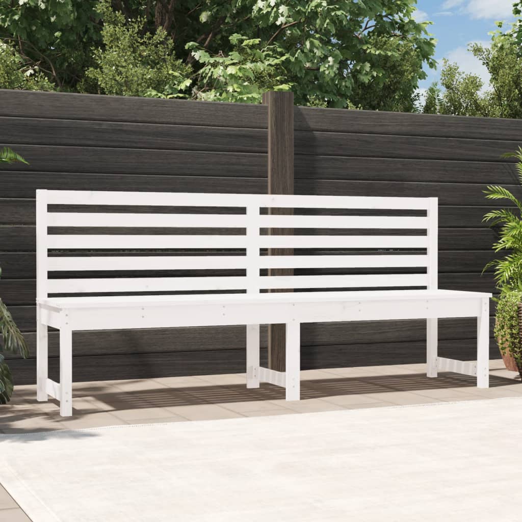 White Solid Pine Wood Garden Bench - 201.5 cm Length Durable Design