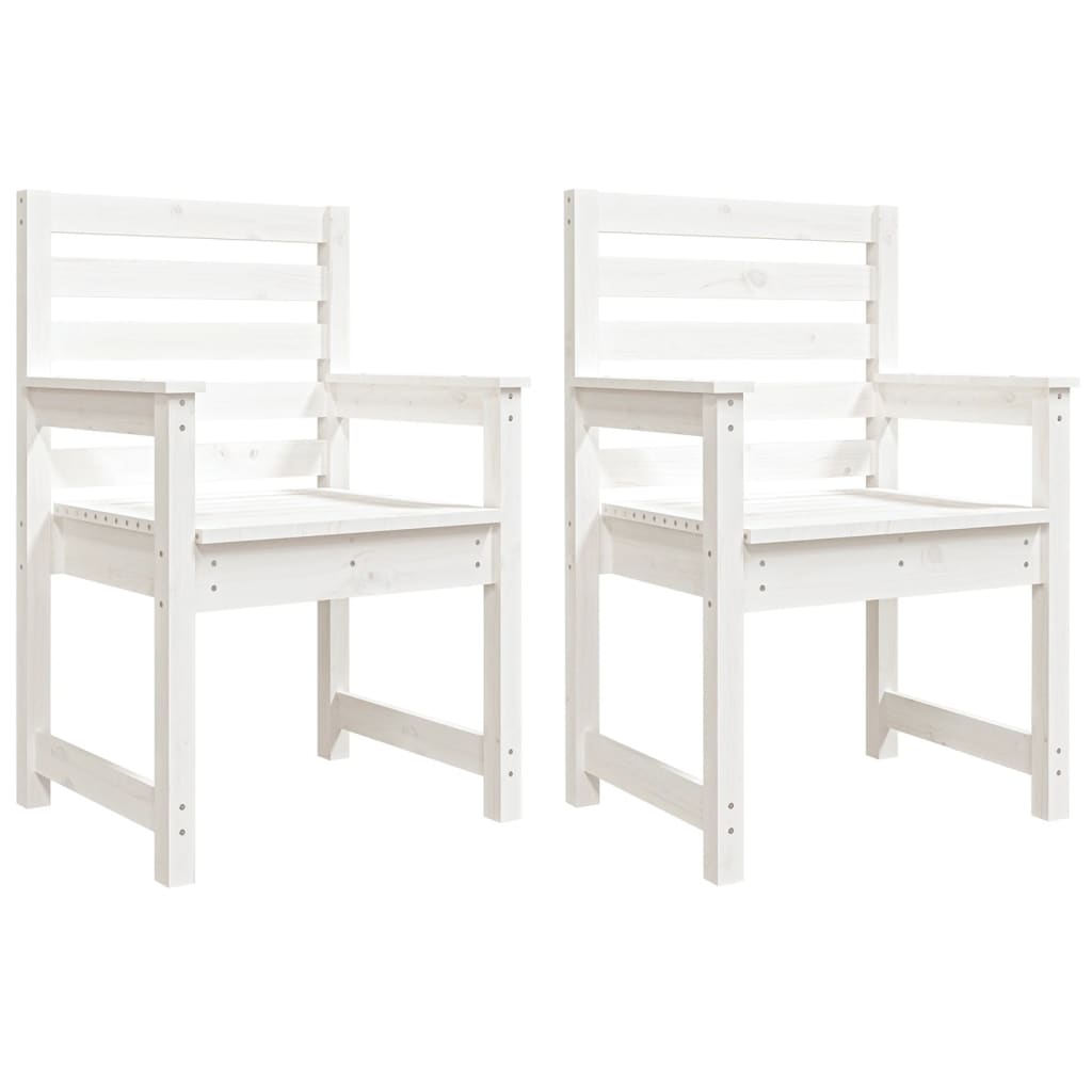 Set of 2 White Garden Chairs - Solid Pine Wood 60x48x91 cm