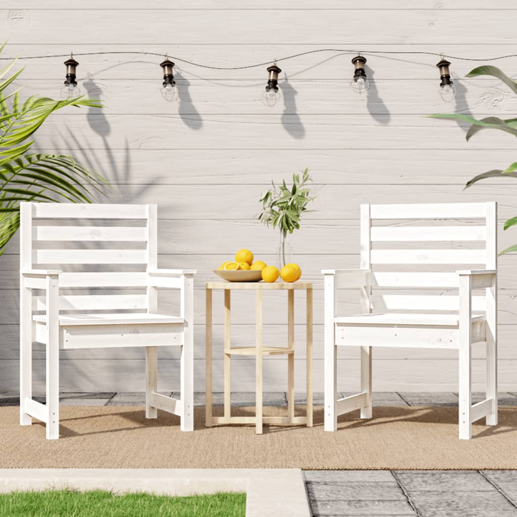 Set of 2 White Garden Chairs - Solid Pine Wood 60x48x91 cm