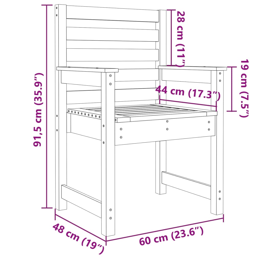 Set of 2 White Garden Chairs - Solid Pine Wood 60x48x91 cm