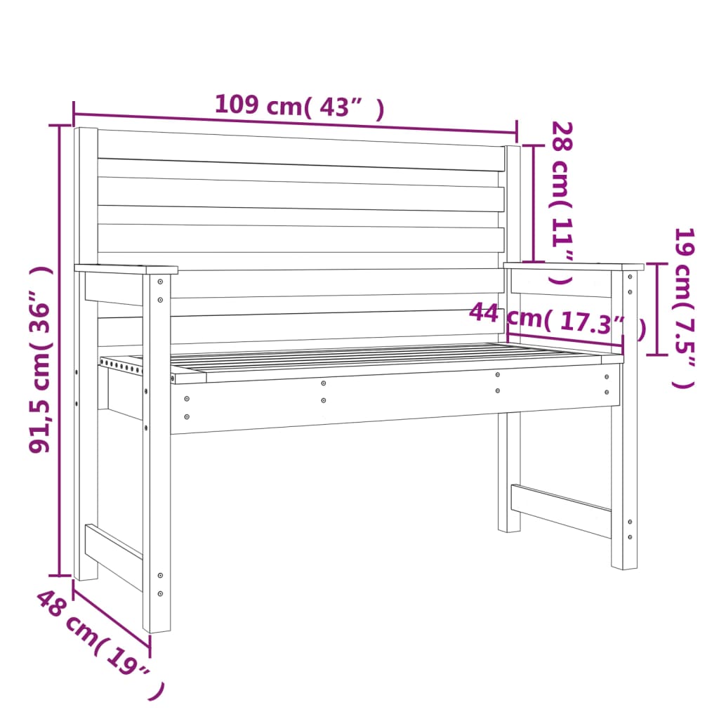 Solid Pine Garden Bench - Grey, 109x48x91.5 cm