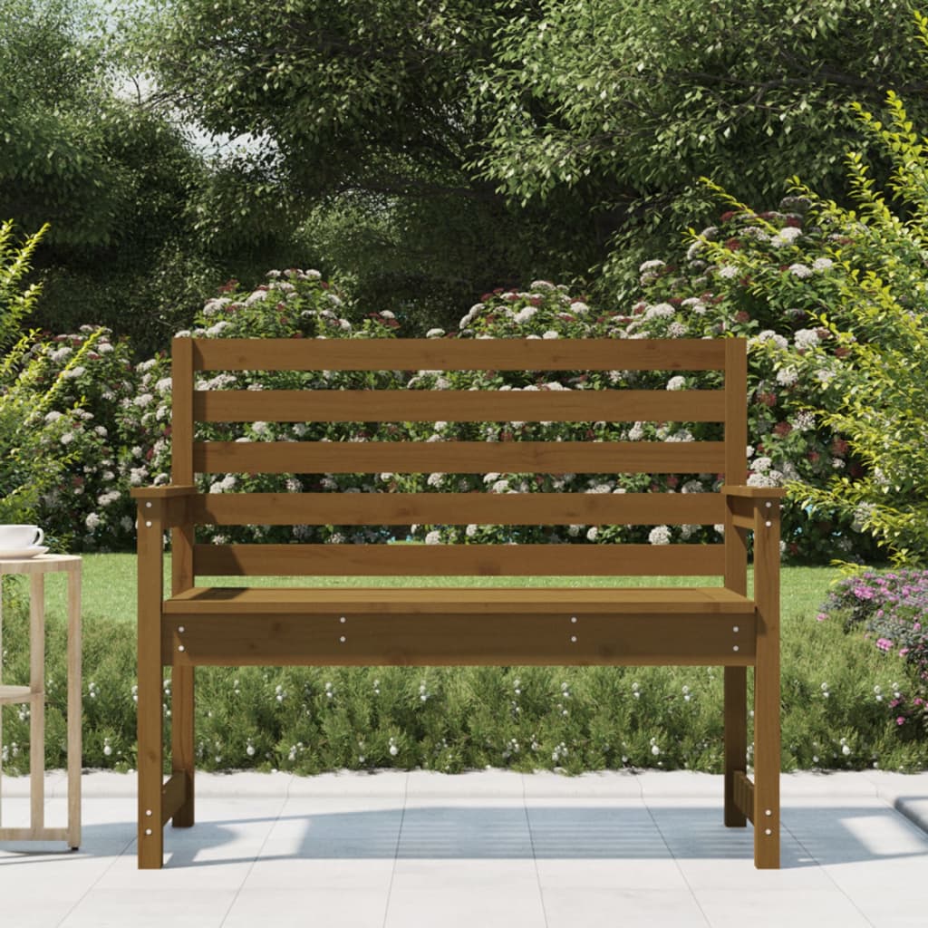 Solid Pine Garden Bench - Honey Brown, 109x48x91.5 cm