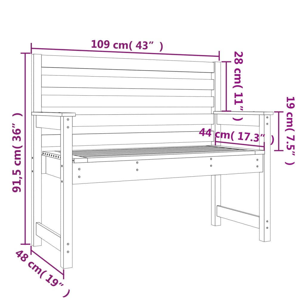 Solid Pine Garden Bench - Honey Brown, 109x48x91.5 cm