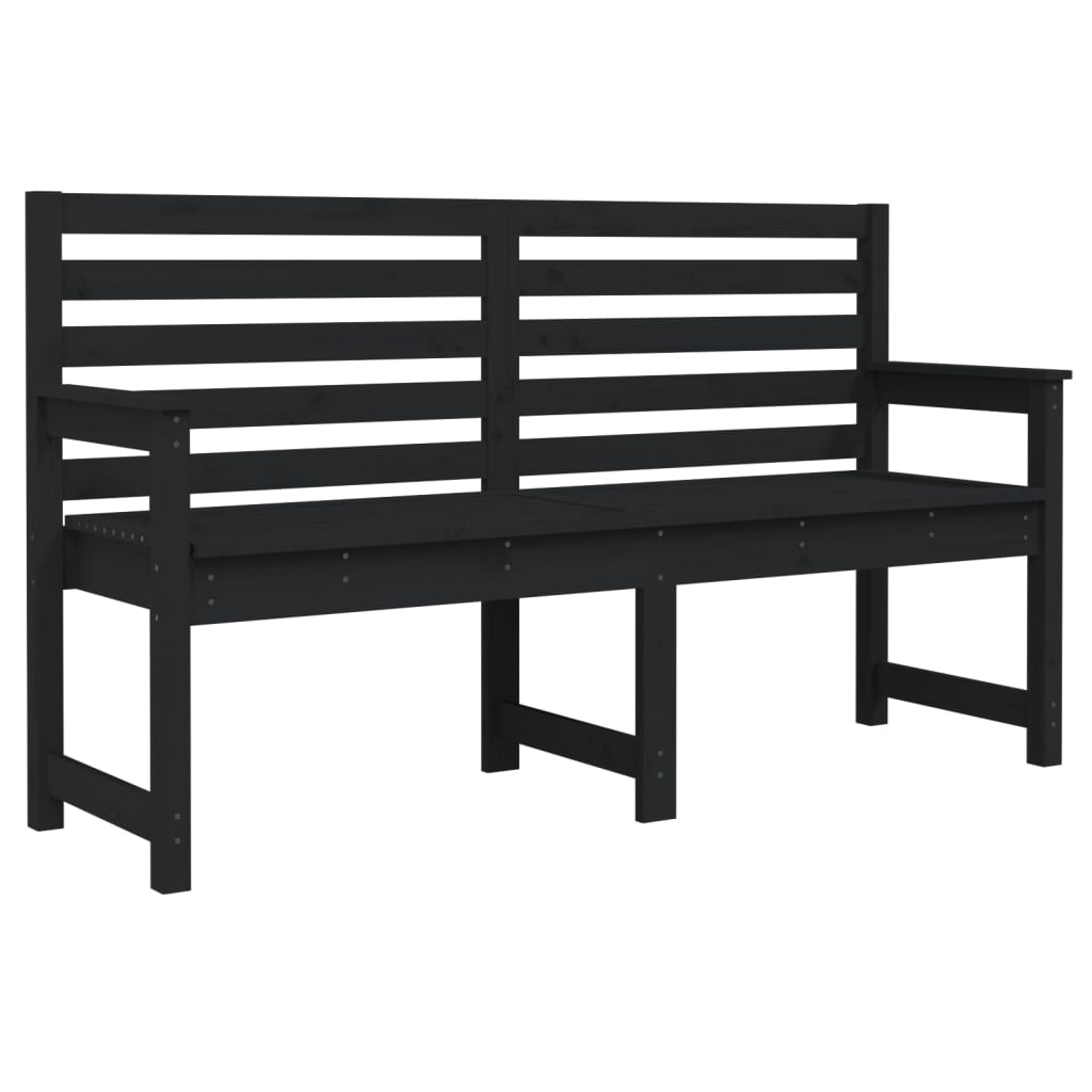 Solid Pine Wood Garden Bench - Black, 159.5x48x91.5 cm