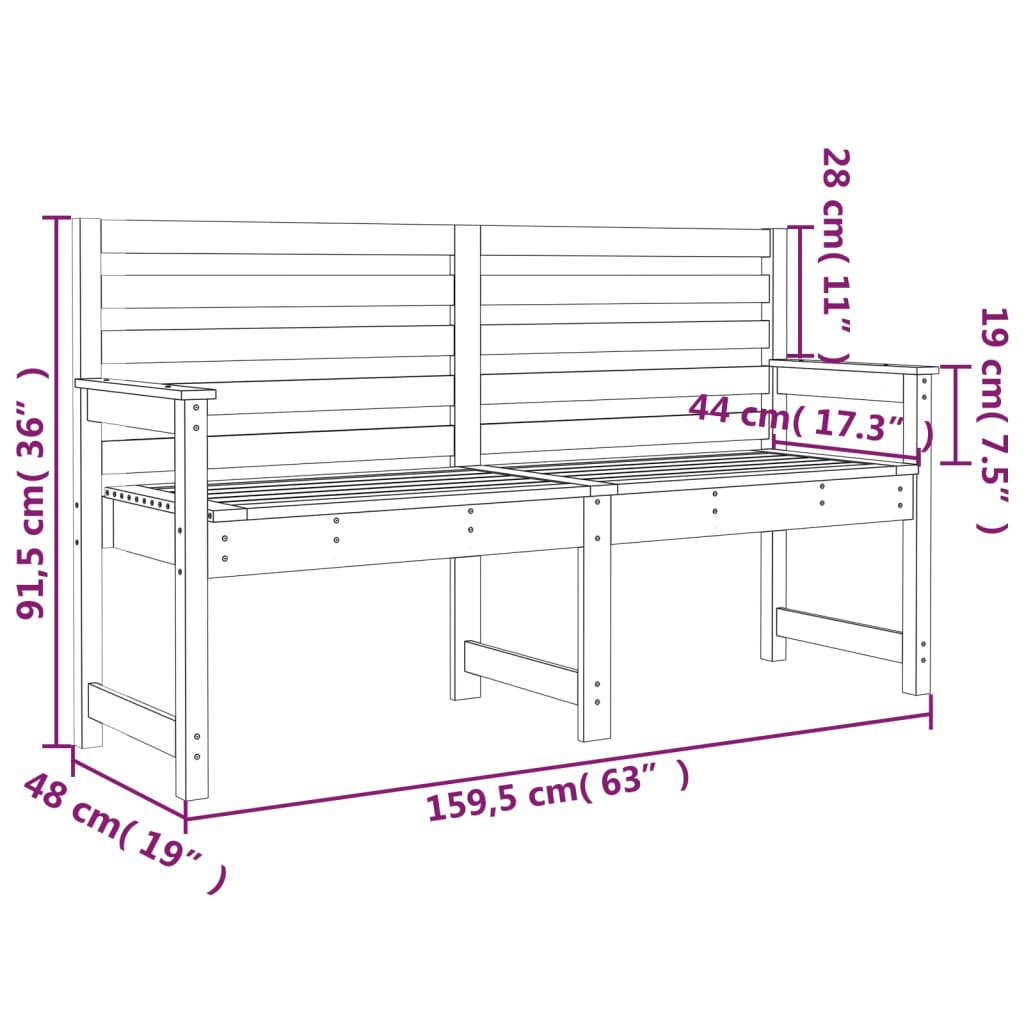 Solid Wood Douglas Garden Bench - 159.5x48x91.5 cm Outdoor Seating