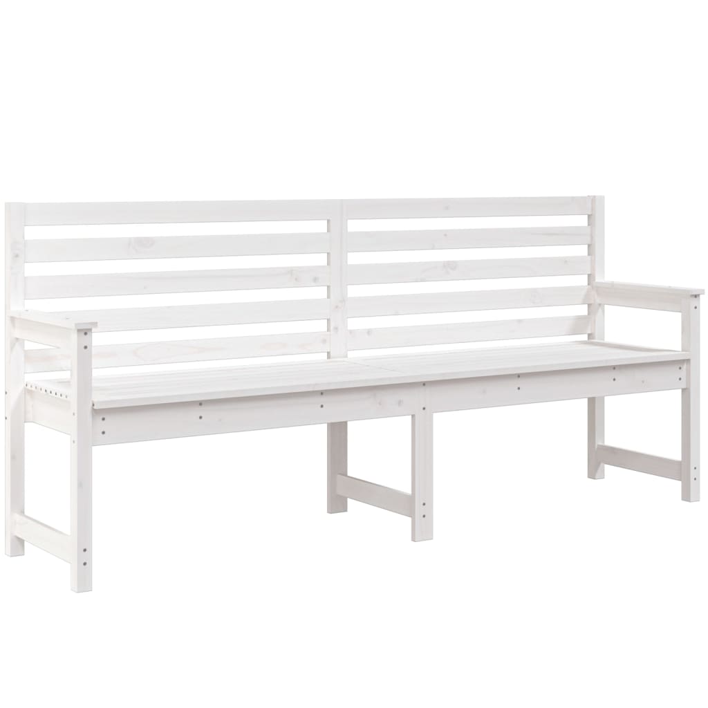 Solid Pine Garden Bench, White, 203.5x48x91.5 cm
