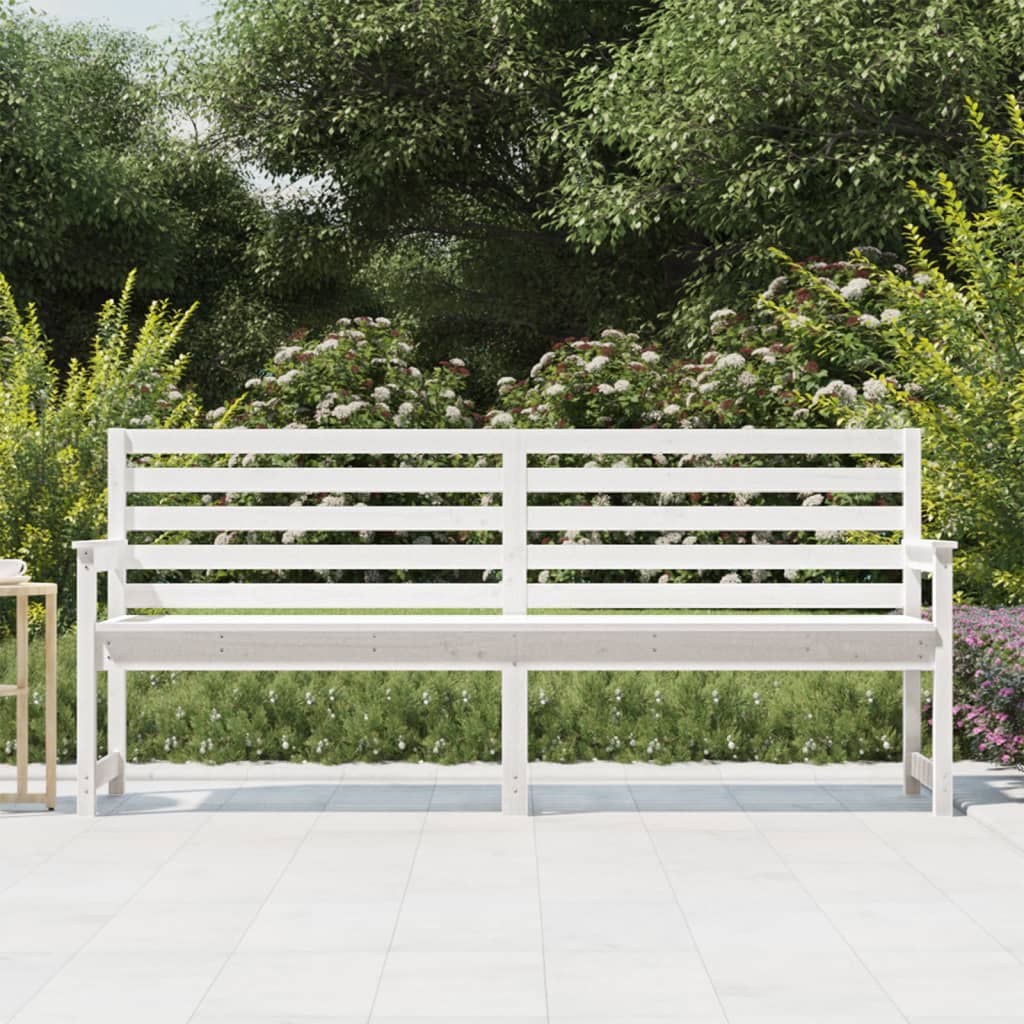 Solid Pine Garden Bench, White, 203.5x48x91.5 cm
