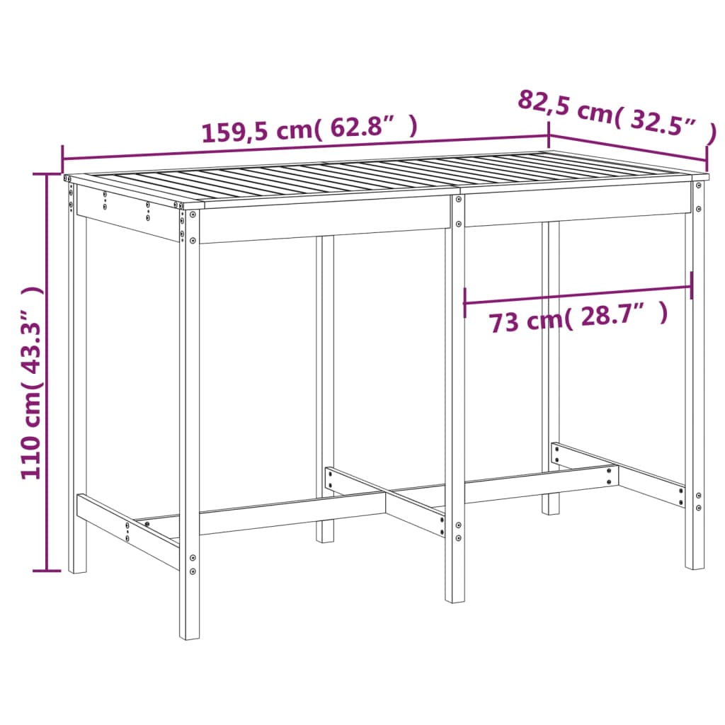 Solid Douglas Wood Garden Table - 159.5x82.5x110 cm, Natural Finish