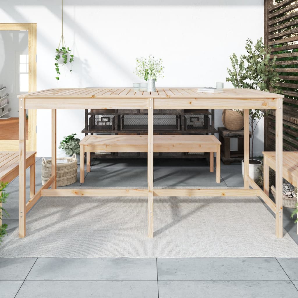 Solid Pine Wood Garden Table - 203.5x90x110 cm, Natural Finish