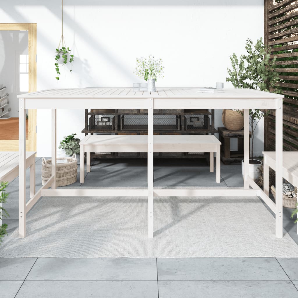 Solid Pine Garden Table - White, 203.5x90x110 cm