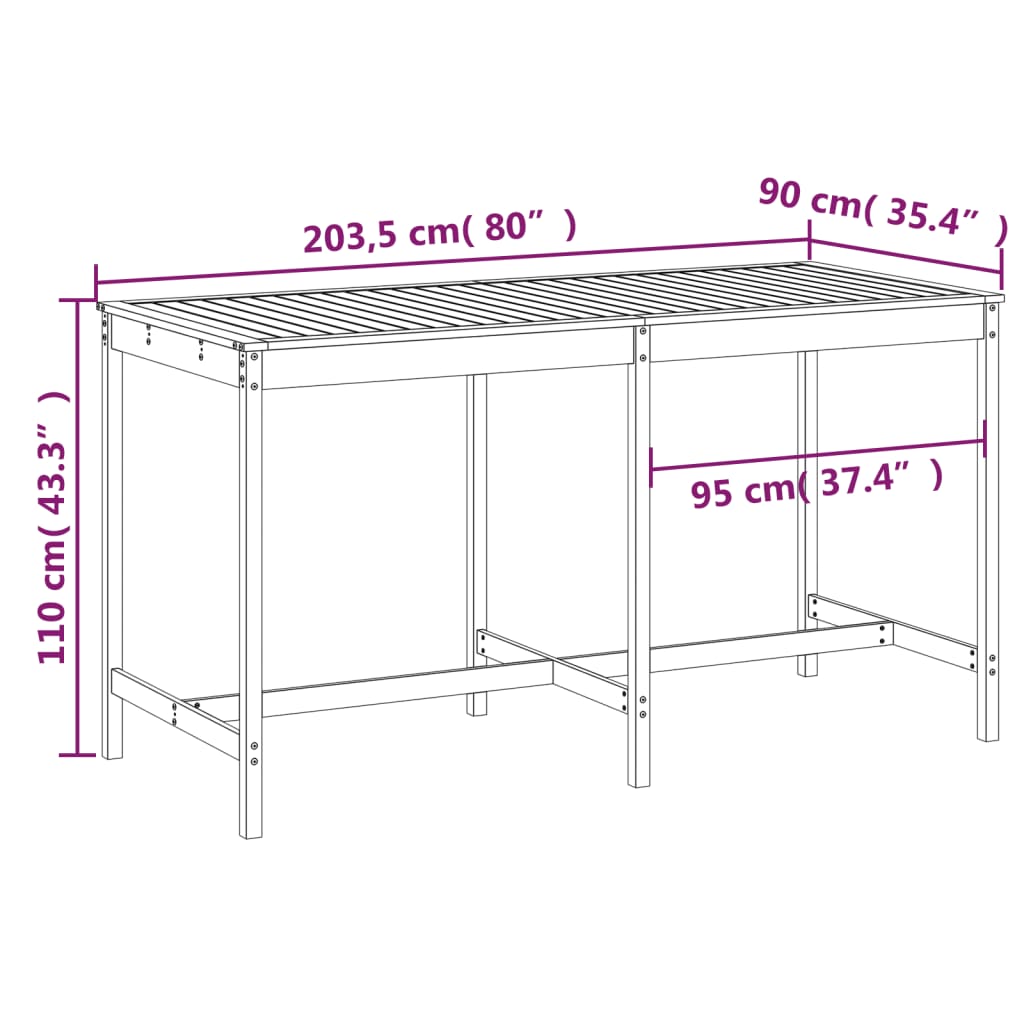 Solid Pine Garden Table - White, 203.5x90x110 cm