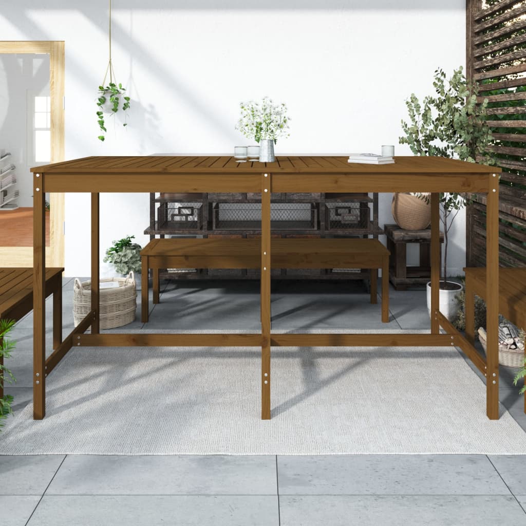 Solid Pine Wood Garden Table - Honey Brown, 203.5x90x110 cm