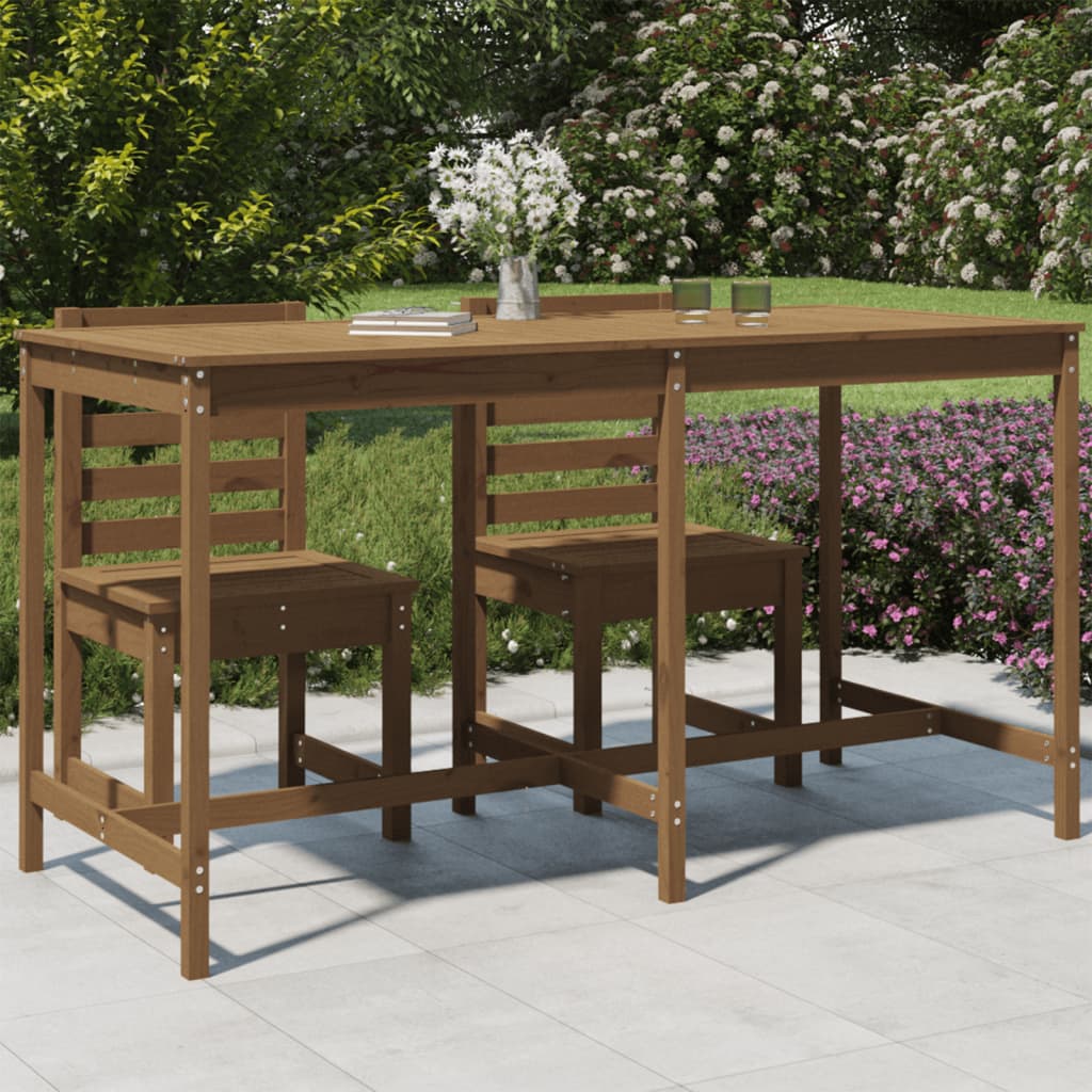 Solid Pine Wood Garden Table - Honey Brown, 203.5x90x110 cm