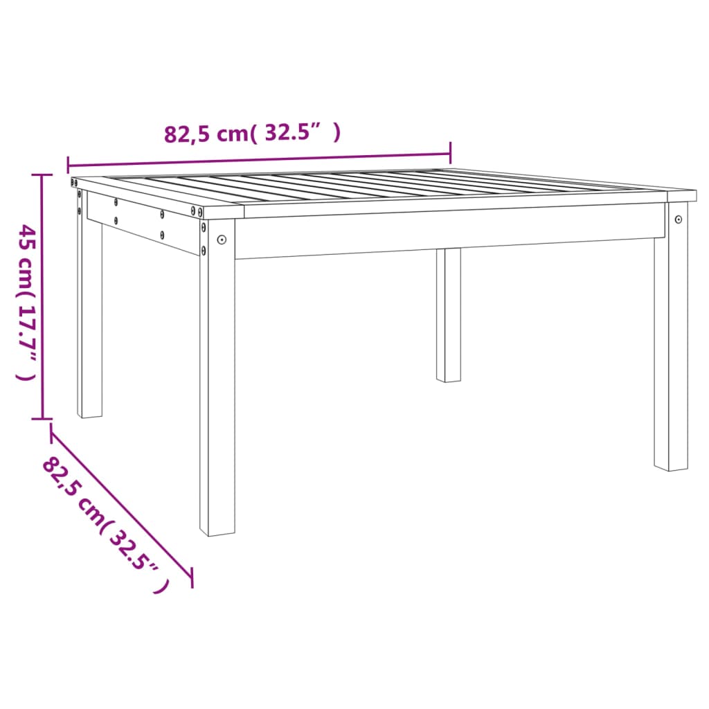 Solid Pine Wood Garden Table - Black, 82.5 cm Square