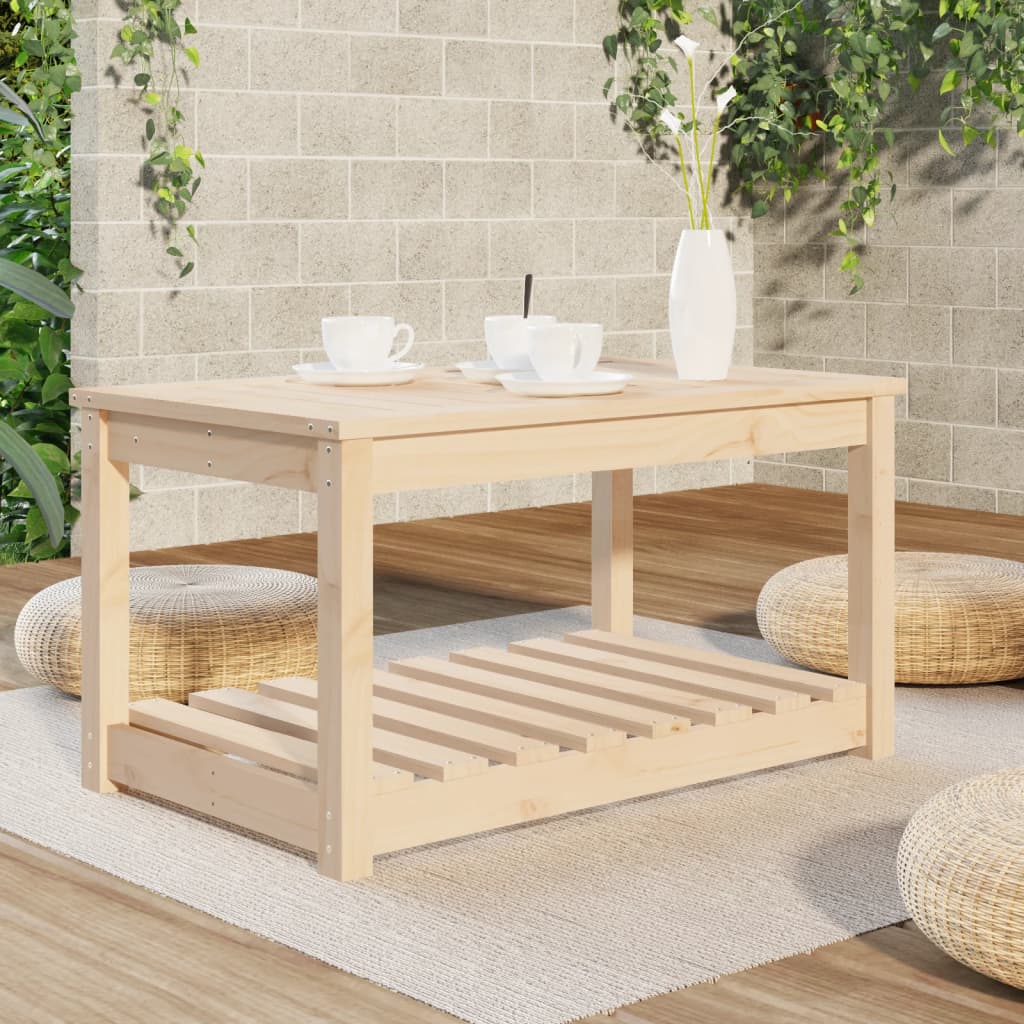 Solid Pine Wood Garden Table - Natural Finish, 82.5x50.5x45 cm