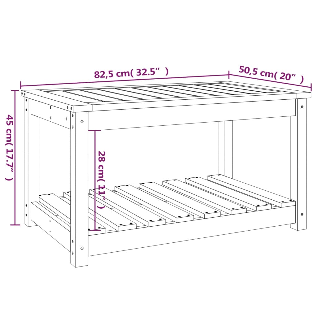 Solid Pine Wood Garden Table - Natural Finish, 82.5x50.5x45 cm