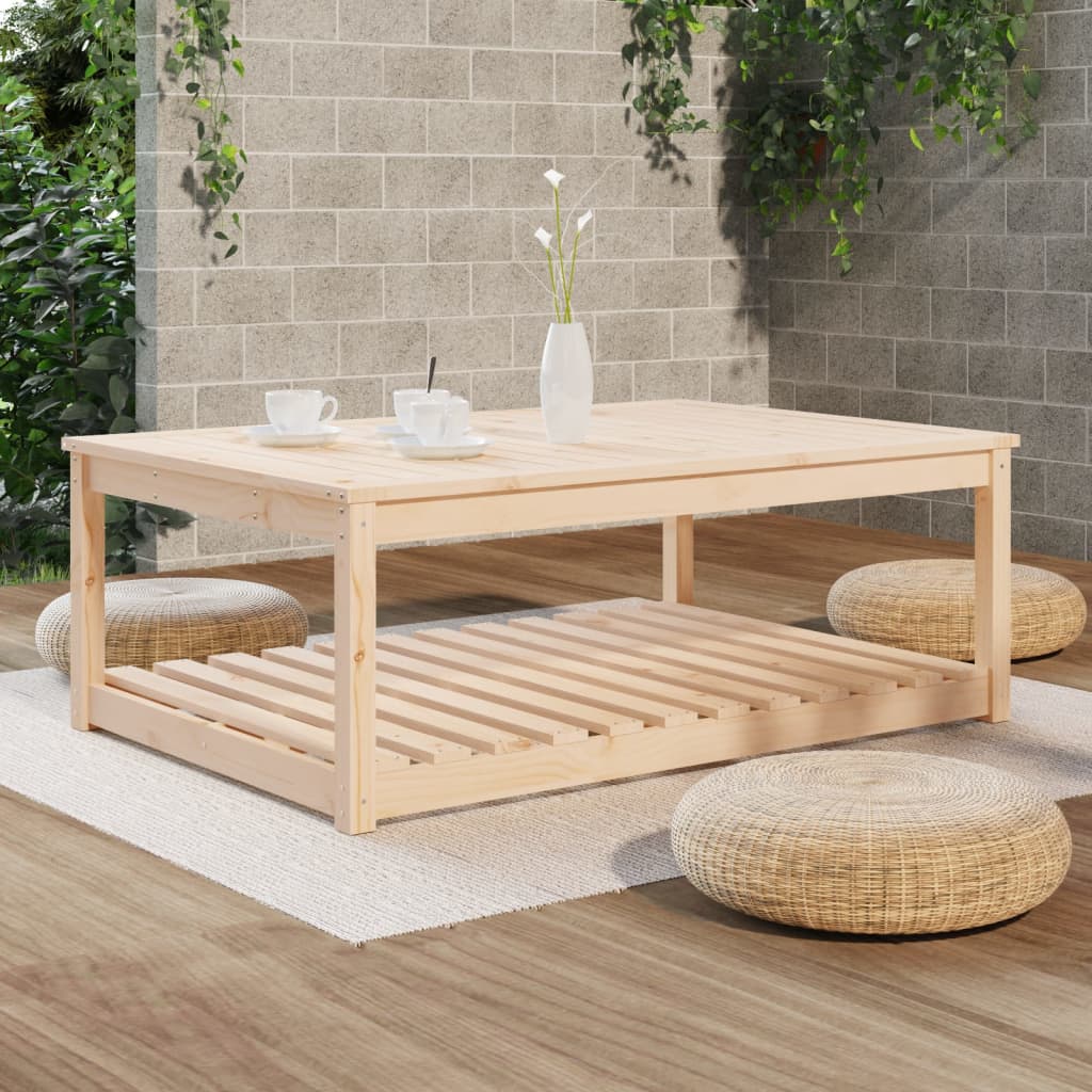 Solid Pine Wood Garden Table - 121x82.5x45 cm - Natural Finish