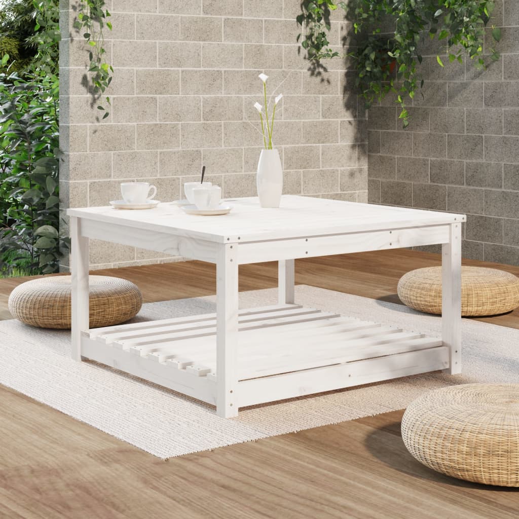 Solid Pine Wood Garden Table - White, 82.5cm Square