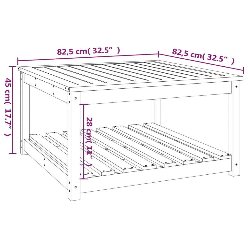 Solid Pine Wood Garden Table - White, 82.5cm Square