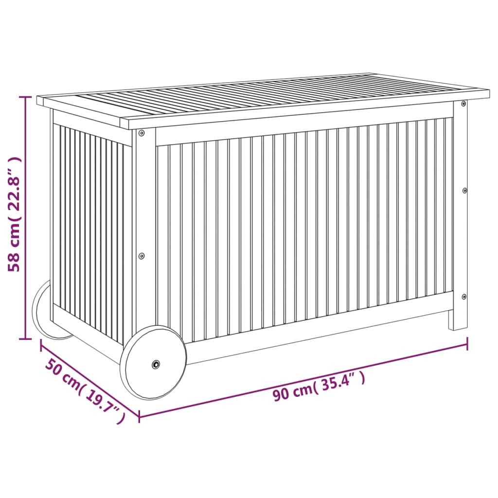 Mobile Garden Storage Box 90x50x58 cm Solid Acacia Wood