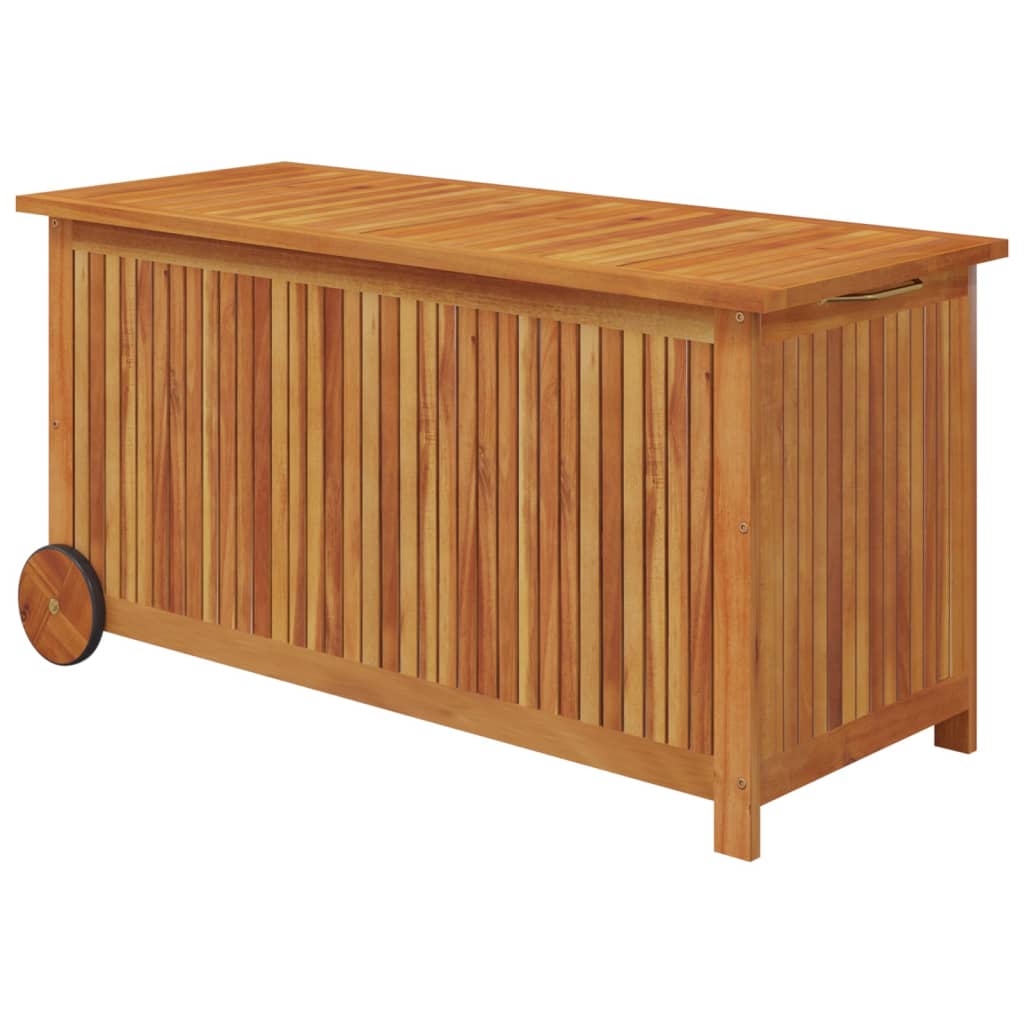 Mobile Solid Acacia Wood Garden Storage Box 113x50x58 cm