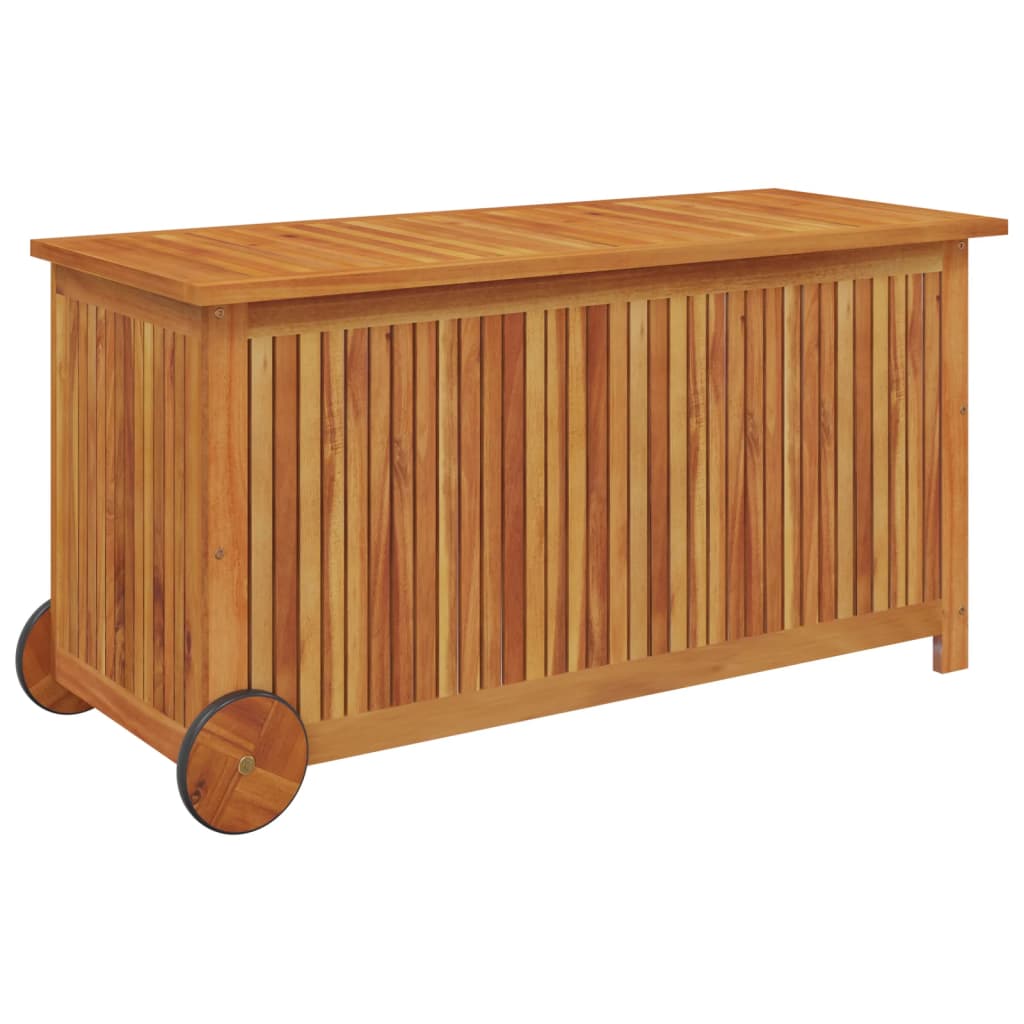 Mobile Solid Acacia Wood Garden Storage Box 113x50x58 cm