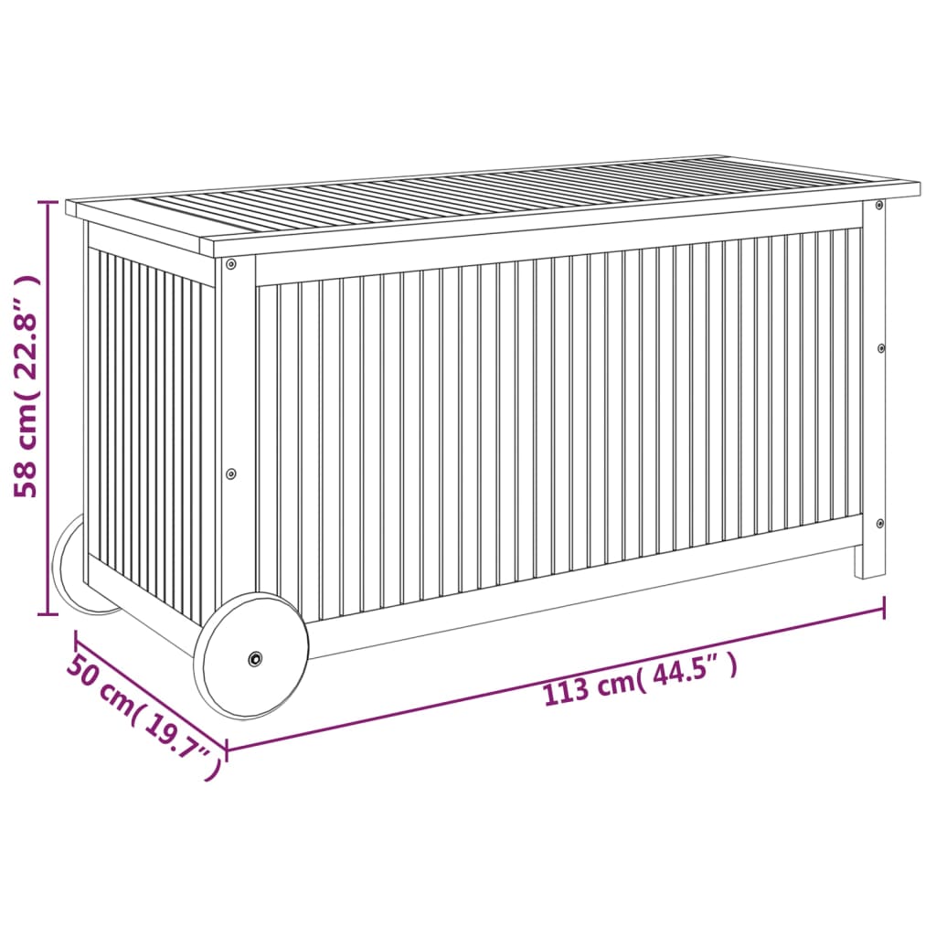 Mobile Solid Acacia Wood Garden Storage Box 113x50x58 cm