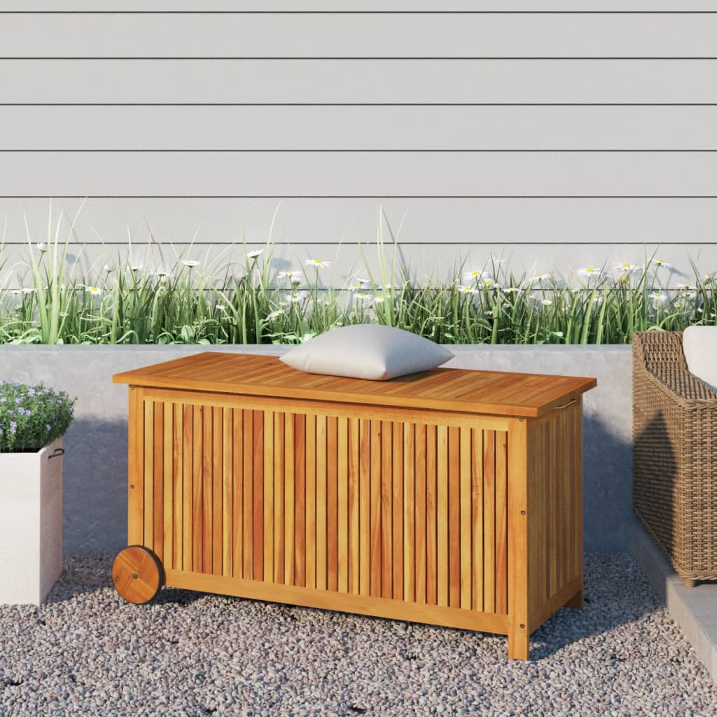 Mobile Solid Acacia Wood Garden Storage Box 113x50x58 cm